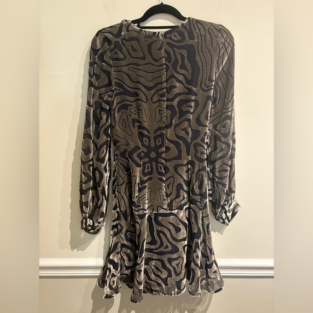 ULLA JOHNSON Silk Blend Velvet Gia Mini Dress Zebra Animal Print Size 4 - Picture 8 of 11